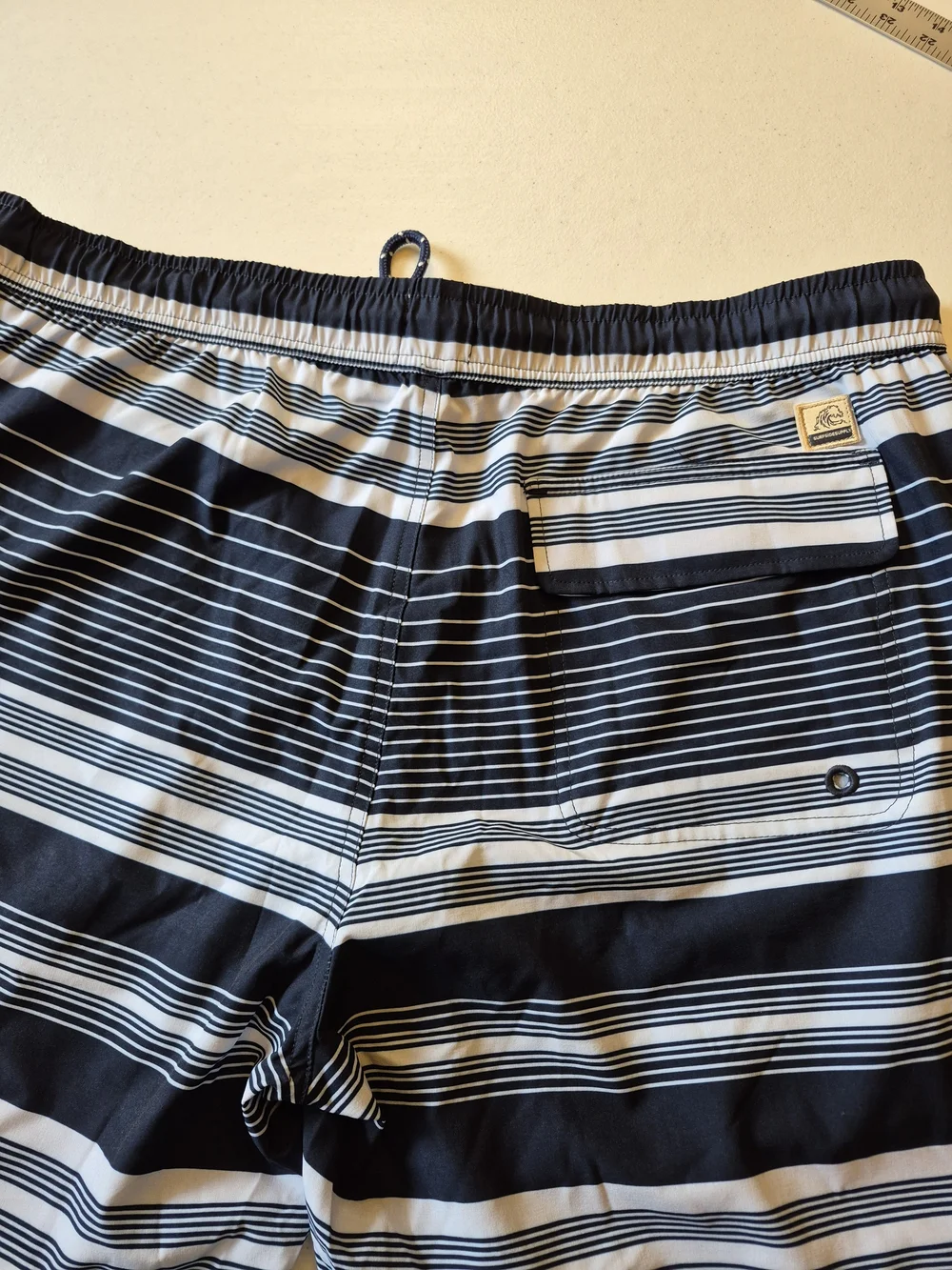 Surfside Supply Navy and White Striped Swim Trunks